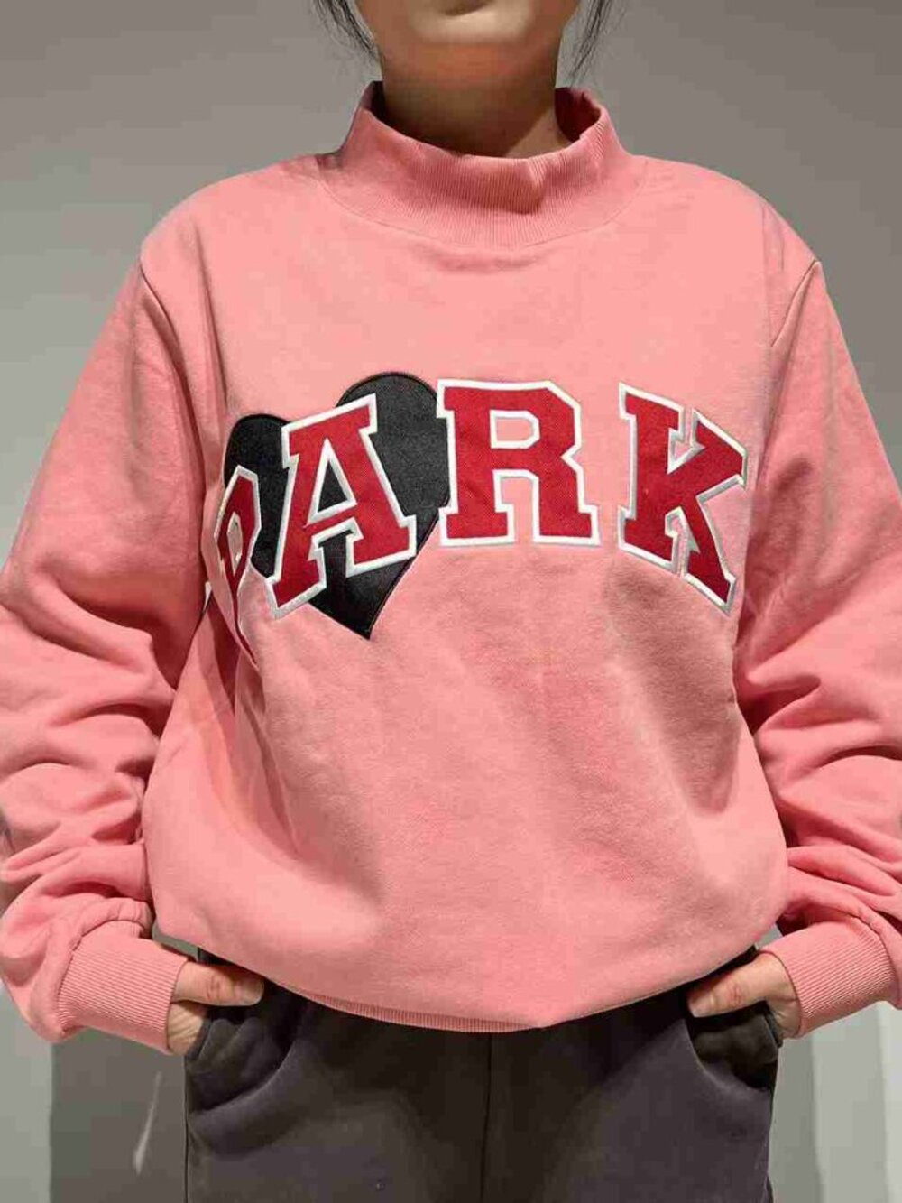 PARKE Varsity Style Logo & Heart Print Pink Crewneck